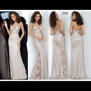 JVN2205 Jovani Nude Embroidered Form Fitting Dress